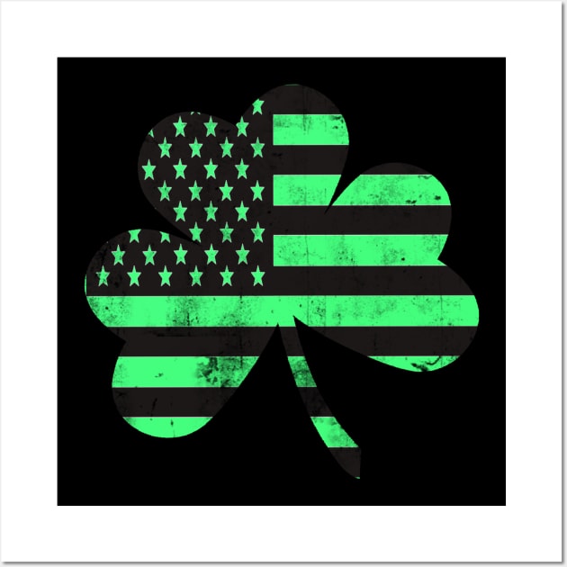 St Patricks Day Shirt | Irish American Flag Shamrock T-Shirt Wall Art by benyamine